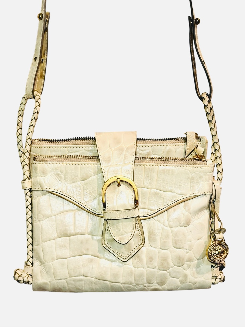 BRAHMIN mojito croc embossed leather triple compartment crossbody. 🤍🩵